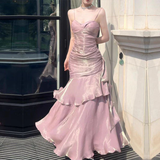 Silver Grey Straps Vintage Chiffon Long Party Dress Birthday Gown HZ0319