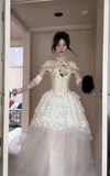 Ivory Off Shoulder A-Line Tulle Lace Long Prom Dress Birthday Gown HZ0319