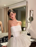 Cute Beige Sequin Ruffled Hem Design A-line Satin Strapless Party Dress Homecoming Dress, HZ0319