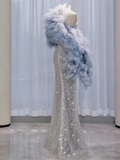 Stunning Silver Sweetheart Sequins Mermaid Long Formal Party Dress HZ0319