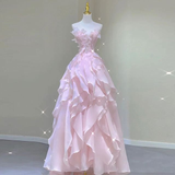 Light Blue Strapless A-Line Chiffon Long Party Dress Birthday Outfits HZ0319