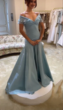 Light Blue V Neck A-Line Vintage Prom Dress Evening Gown HZ0319