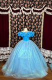 Retro Blue Off-the-shoulder A-Line Tulle Quinceanera Dresses Sweet 18 Birthday Ball Gowns, HZ0319