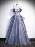 Charming Tulle Appliques A-Line Off Shoulder Formal Prom Dress HZ0319