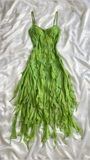 Green Spaghetti Straps Ruffles Sheath Vintage Long Party Dress HZ0319