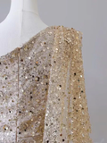 Champagne One Shoulder Sequins Mermaid Long Formal Party Dress HZ0319