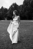 White Spaghetti Straps Satin Long Party Dress Light Wedding Dress HZ0319