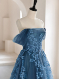 Blue Off Shoulder A-Line Tulle Appliques Long Formal Party Dress HZ0319