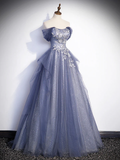 Charming Tulle Appliques A-Line Off Shoulder Formal Prom Dress HZ0319