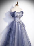 Charming Tulle Appliques A-Line Off Shoulder Formal Prom Dress HZ0319