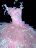 Sparkling Elegant Pink A-Line Tiered Prom Dress Evening Dress Ball Gown HZ0319