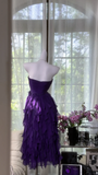 Elegant Purple Sweetheart Strapless Romantic A-Line Chiffon Tiered Evening Dress Prom Dresses HZ0319