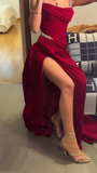 Wine Red Spaghetti Straps Sheath Long Evening Party Dress HZ0319