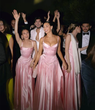 Elegant Pink Straps A-Line Satin Long Party Dress Bridesmaid Dress, HZ0319