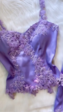 Lilac Straps Two Pieces Sheath Satin Chiffon Vintage Long Party Dress, HZ0319