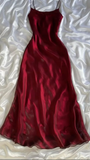 Wine Red Spaghetti Straps Chiffon Vintage Long Party Dress HZ0319