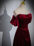 Elegant Wine Red Off Shoulder A-Line Velvet Long Prom Dress HZ0319