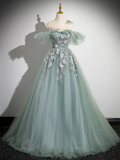 Cute Tulle Lace A-Line Off Shoulder Evening Gown Formal Party Dress HZ0319