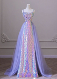 Lilac Straps Sequins Mermaid Long Formal Party Dress with Train HZ0319