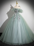 Cute Tulle Lace A-Line Off Shoulder Evening Gown Formal Party Dress HZ0319