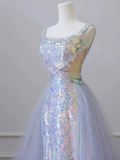 Lilac Straps Sequins Mermaid Long Formal Party Dress with Train HZ0319