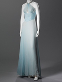 Light Blue Halter Ombre A-Line Chiffon Long Party Dress Retro Evening Dress, HZ0319