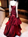 Green Spaghetti Straps A-Line Chiffon Long Evening Party Dress HZ0319