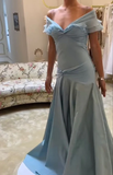 Light Blue V Neck A-Line Vintage Prom Dress Evening Gown HZ0319