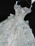 Gorgeous Shiny Beaded White Sweetheart Tulle Sequin Design Elegant A-Line Floor-length Wedding Dress HZ0319