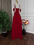 Wine Red Spaghetti Straps Sheath Long Evening Party Dress HZ0319