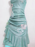 Fashion Mint Green Sparkling Sequin Spaghetti Strap Ruffled Hem Short 16th Birthday Party Dress Homecoming Dress HZ0319