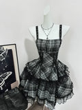 Vintage Black Plaid Design A-line Mini 15th Birthday Party Dress Tiered Homecoming Dress HZ0319
