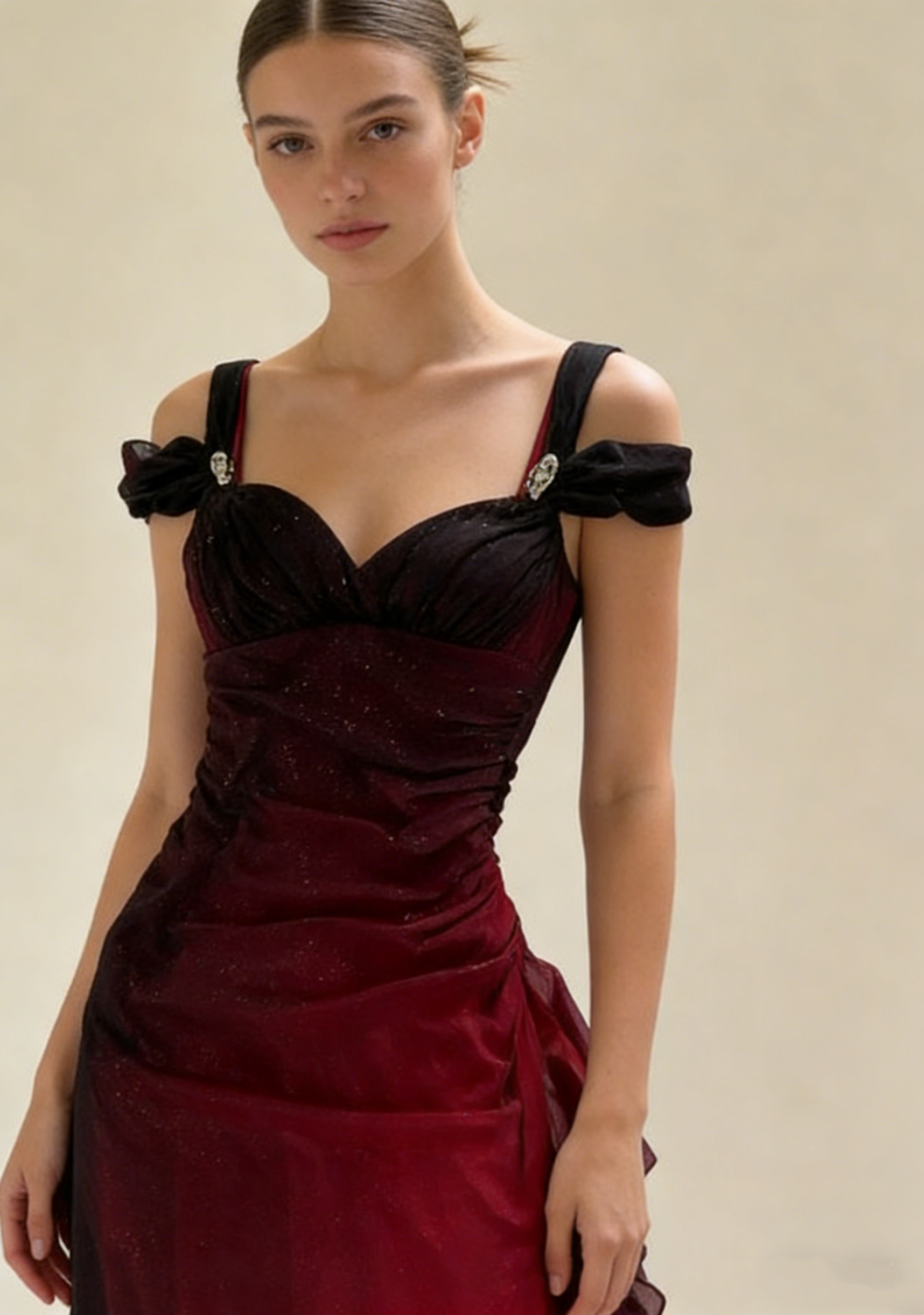 Burgundy Prom Dress A Line Shiny Sweetheart Long Gala Dress Ruffled Evening Gown Birthday Party Dress HZ0319