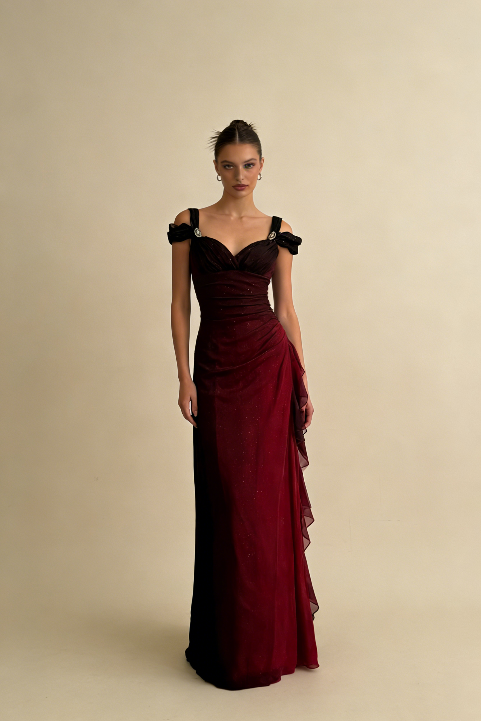 Burgundy Prom Dress A Line Shiny Sweetheart Long Gala Dress Ruffled Evening Gown Birthday Party Dress HZ0319
