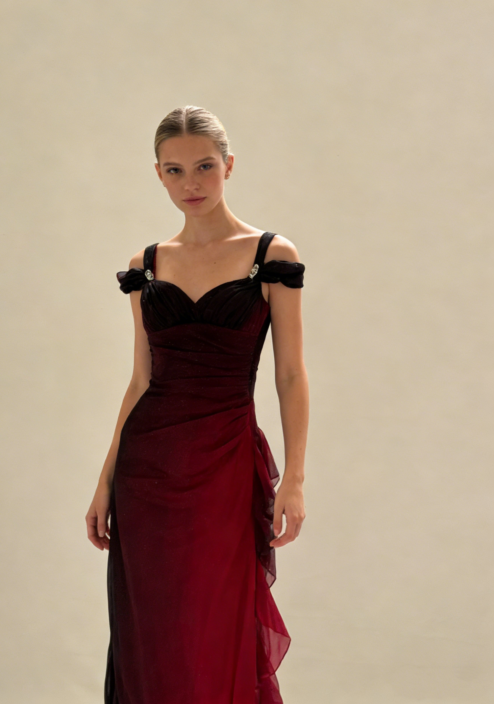 Burgundy Prom Dress A Line Shiny Sweetheart Long Gala Dress Ruffled Evening Gown Birthday Party Dress HZ0319
