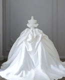 Elegant White Satin Off-the-shoulder Ruffle Ball Gown Design A-Line Wedding Dress, HZ0319