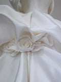 Elegant White Satin Off-the-shoulder Ruffle Ball Gown Design A-Line Wedding Dress, HZ0319