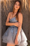 Vintage Blue Applique Strapless Design A-line Tulle Party Dress Homecoming Dress HZ0319