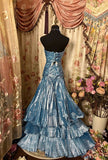 Blue Strapless A-Line Satin Vintage Long Formal Evening Gown, HZ0319
