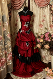 Navy Blue Strapless Appliques Satin Vintage Long Evening Gown, HZ0319