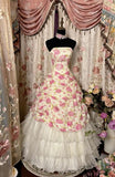 Strapless Floral A-Line Tulle Vintage Long Evening Gown, HZ0319