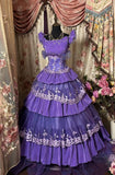 Purple Straps A-Line Tiered Vintage Ball Gown Prom Dress, HZ0319