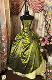 Green Spaghetti Straps A-Line Satin Vintage Evening Gown, HZ0319
