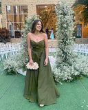 Green Sweetheart Strapless A-Line Simple Long Party Dress, HZ0319