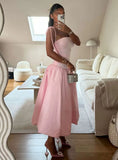 Pink Spaghetti Straps A-Line Long Party Dress Birthday Outfits, HZ0319