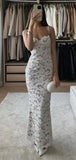 White Straps Sheath Lace Long Party Dress Birthday Outfits, HZ0319