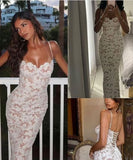 White Straps Sheath Lace Long Party Dress Birthday Outfits, HZ0319