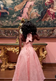 Pink Halter A-Line Satin Long Party Dress Birthday Outfits, HZ0319