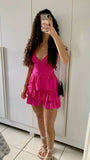 Hot Pink Straps A-Line Short Party Dress Homecoming Dress, HZ0319