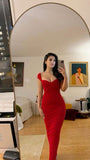 Sexy Red Straps Mermaid Long Evening Party Dress, HZ0319
